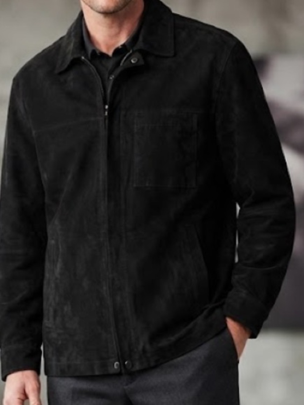 Perry Ellis Porfolio Black Mens Suede Zip-Front Jacket Size L